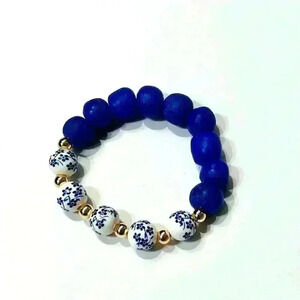 African Sea Glass Bracelet w/ 14k Gold Filled Beads & Decorative Glass Beads